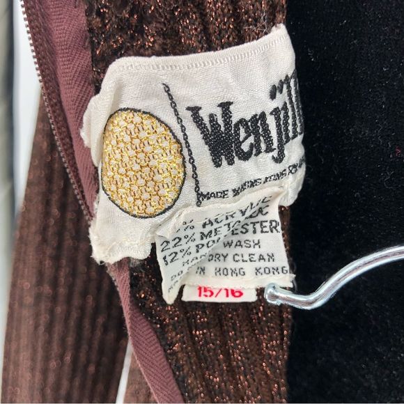 70’s Vintage Wenjilli Brown Metallic Knit Long Sleeve Maxi Dress - Picture 11 of 12